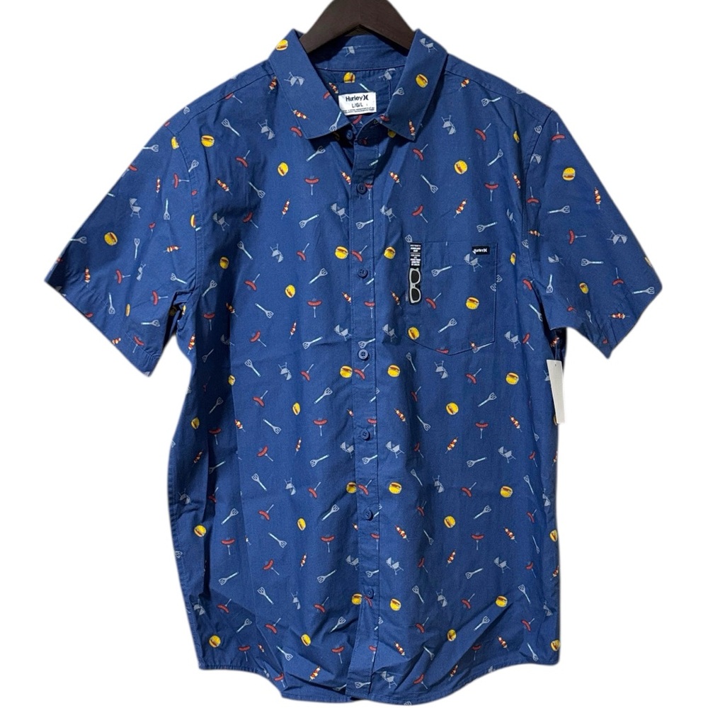 Hurley Regular Fit BBQ Short Sleeve Button-Up Shirt Size Large